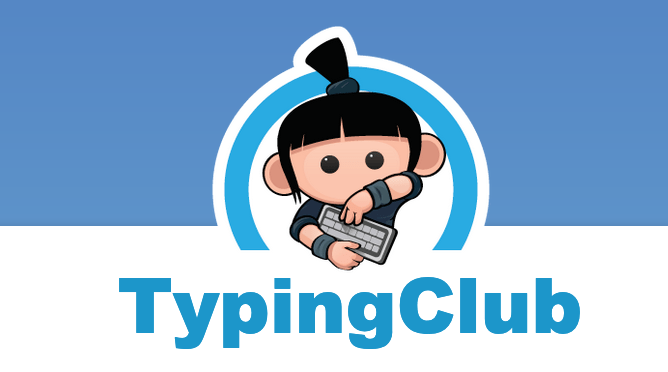 Typing Club logo with little ninja person holding keyboard

