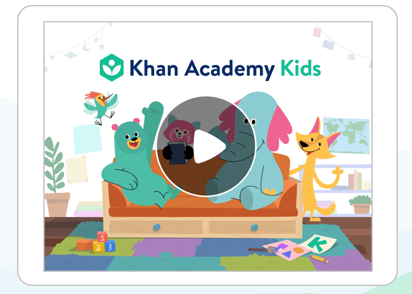 Khan Acadmy kids animals on a cartoon coutch loading screen