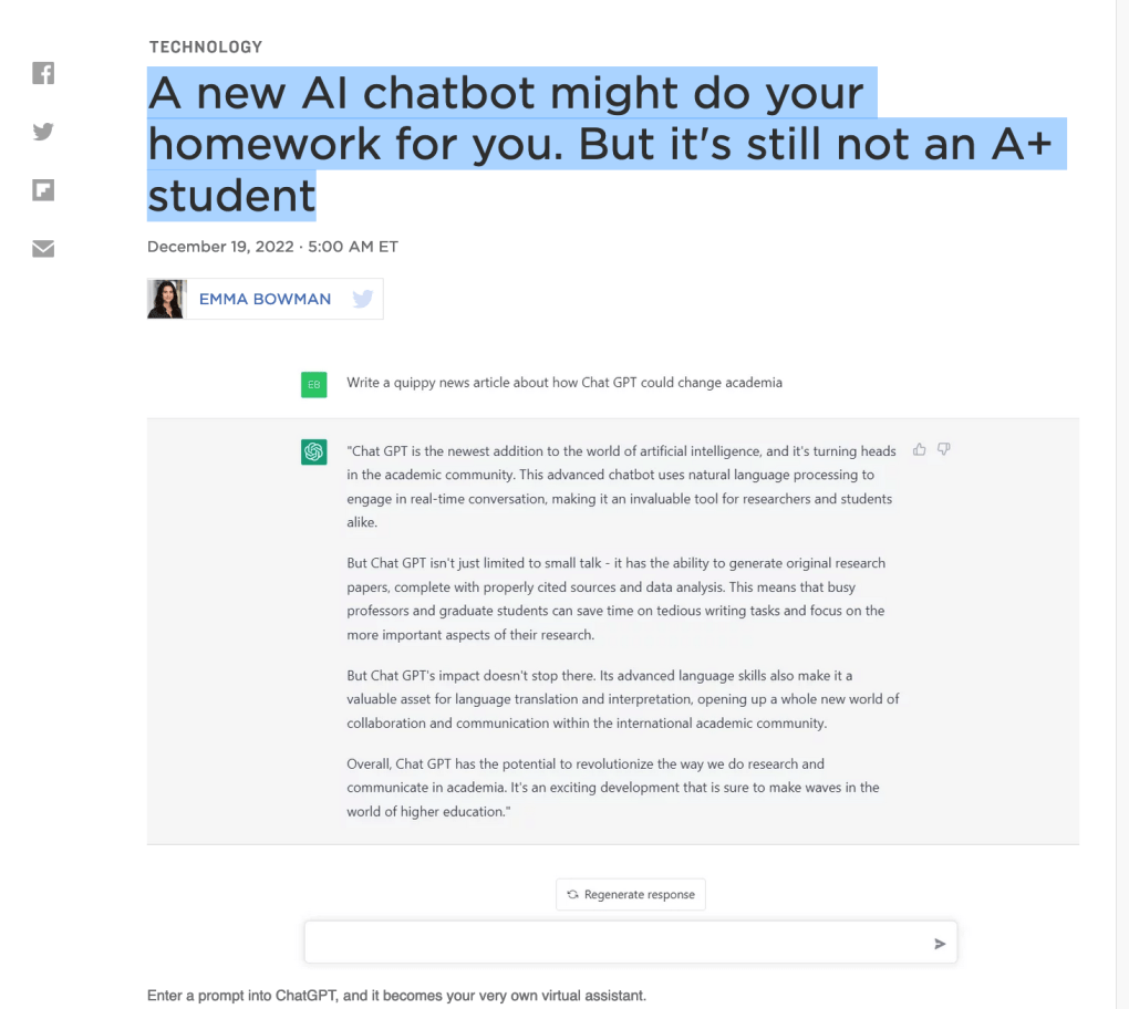 AI chat bot might do your homework for you article screenshot 