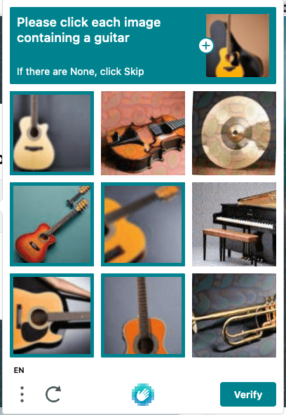 capcha with musical instruments, pick the one with a guitar 