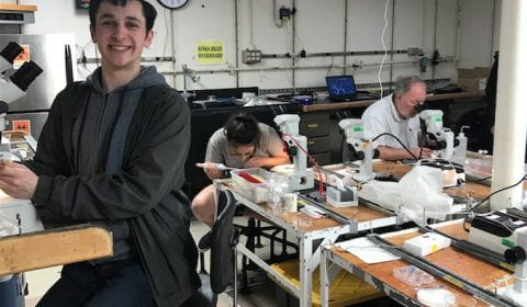 Dexter Davis, Junior at WWU, Esmeralda Farias (senior) and PI Craig Young work away on microscopes