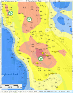 Lead heat map of toxic air pollution in Seattle's Duwamish River Valley.
