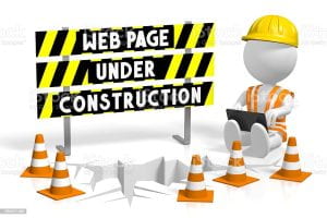 Cartoon image of construction worker and sign that says webpage under construction.