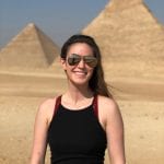 Student in front of pyramids