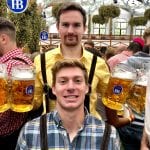 Students hold beers at a German brewpub