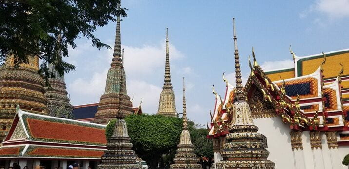 A view of temple spires in Bangkok, Thailand