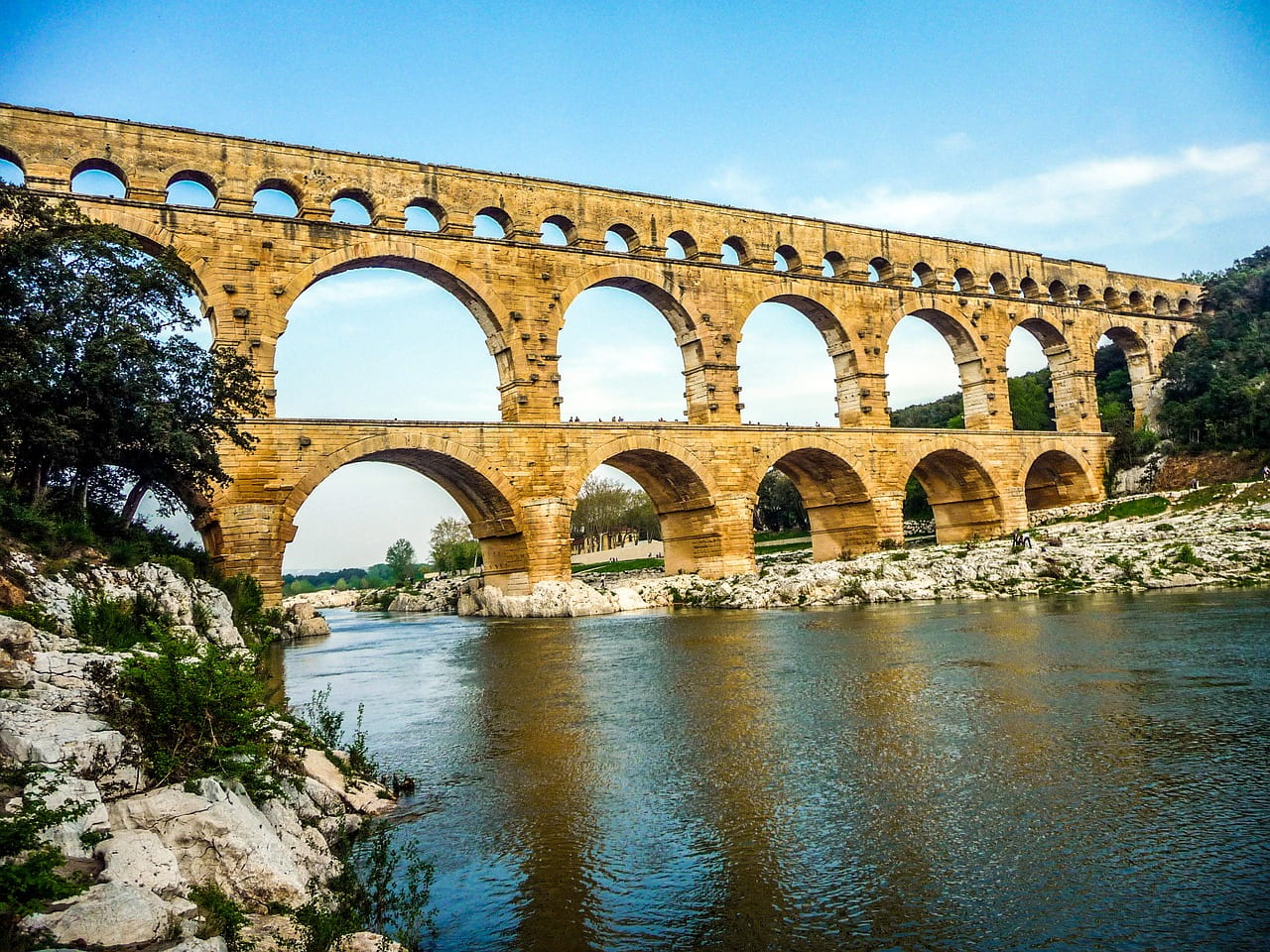 A Roman aqueduct over a river in Southern France 