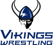 WWU Angry Viking Head logo above Vikings Wrestling