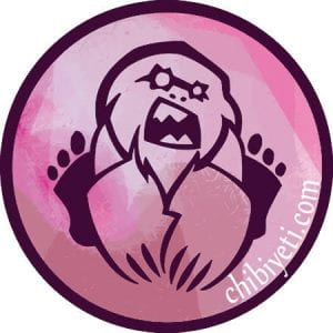 Chibi Yeti logo. Pink yeti sitting down and growling cutely.