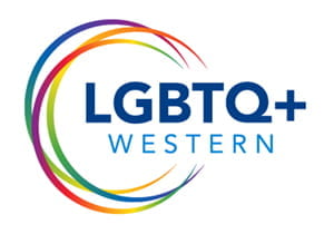 LGBTQ+ Western logo with rainbow circles