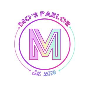 Mo's Parlor logo in pink yellow and mint green, established 2016