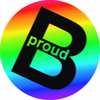 Pride in Bellingham logo with a large capital B and pround in front of a rainbow gradient circle